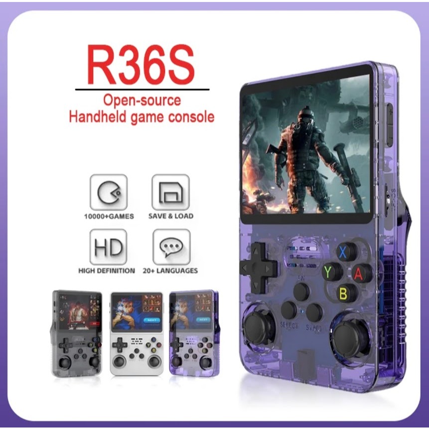 เครื่องเล่นวิดีโอเกมพกพา R36S ระบบ Linux หน้าจอ IPS ขนาด 3.5 นิ้ว เครื่องเล่นวิดีโอเกมพกพา R35s Pro พร้อมเกม 64GB