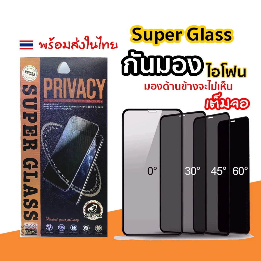 Super Glass Privacy ฟิล์มกันมอง สำหรับiPhone 17 pro max 16 16e 15 plus 14 13 12 11 กันเสือก ไอโฟน X XR ฟิล์ม กันมองข้าง