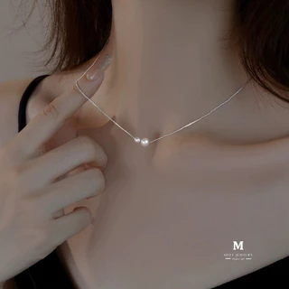 MEET💕สร้อยเงิน Two pearls สร้อยมุก สร้อยแฟชั่น สร้อยไข่มุก สร้อยคอเงินแท้ จี้ไข่มุก สร้อยคอเงิน
