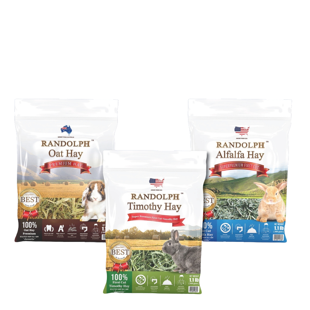 [ 3 สูตร ] Randolph Super Premium 500 g. หญ้าแห้ง สำหรับกระต่าย และสัตว์ฟันแทะ เกรดซุปเปอร์พรีเมียม ขนาด 500 กรัม