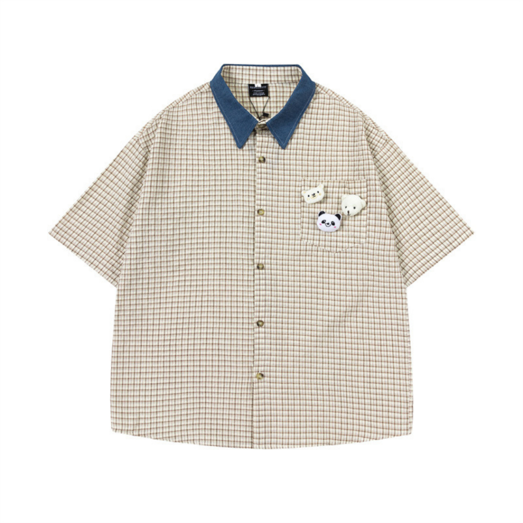 เสื้อเชิ้ตเกาหลีมินิมอลพร้อมเข็มกลัดน้องหมี Premium Korea Cute bear Shirt Style