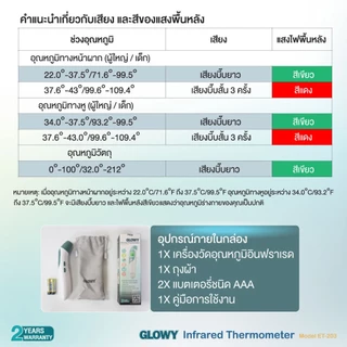 GLOWY Infrared Thermometer Model No. ET-203 เครื่องวัดอุณหภูมิอินฟราเรด โกลวี่ รุ่น ET-203