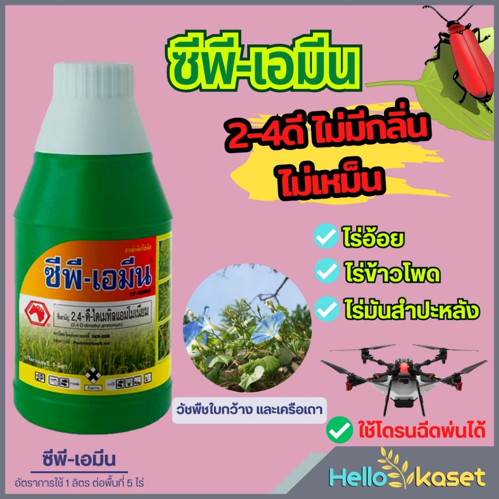 กำจัดหญ้า ซีพีเอมีน ขนาด1 ลิตร ไดเมทิลแอมโมเนียม กำจัดวัชพืชใบกว้างและกก ลึก ทน นาน ปลอดภัยไม่เหม็น