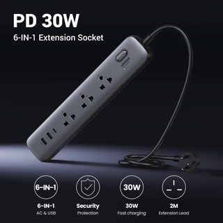 UGREEN ปลั๊กไฟ 30W 3 ช่อง 3680W USB-Ax2 , USB-Cx1 รางปลั๊ก มอก. 1สวิตช์ควบคุม