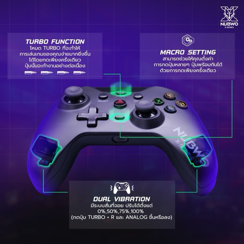จอยเกม NUBWO ZURIEL NX-J3 Tri-Mode รองรับการใช้งานบลูทูธ,ไวเลส ,สาย USB Type C สินค้ารับประกัน 1 ปี