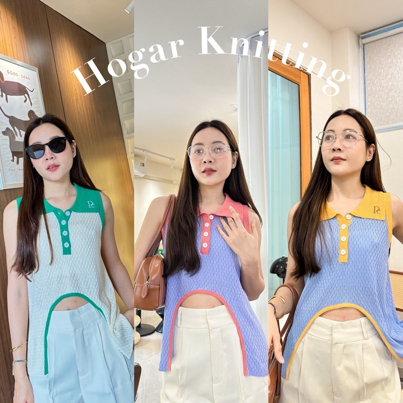 Hogar knitting เสื้อไหมพรมถักบางเบาเว้าเอว