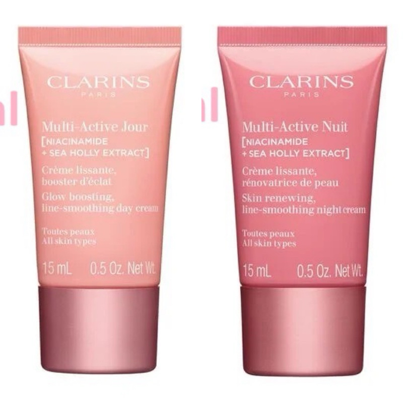 ครีมผิวกระจก CLARINS Multi-Active Jour Glow Boosting Day Cream & Night Cream 15ml (หลอดสีมพู)
