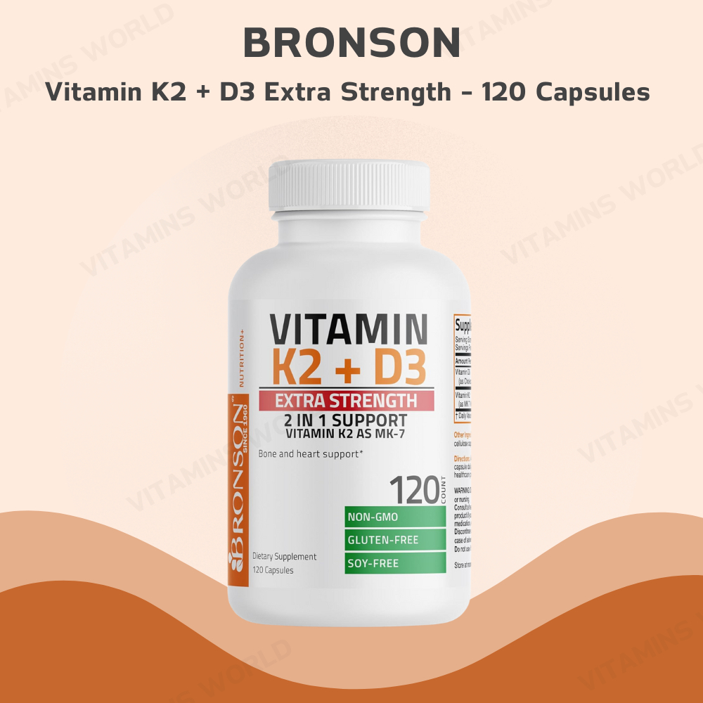 BRONSON Vitamin K2 MK-7 Plus Vitamin D3 Extra Strength - 120 Capsules (V.780)