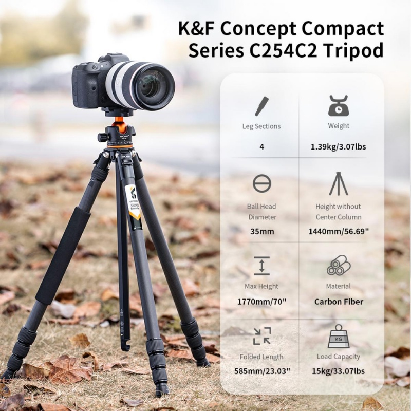 ขาตั้งกล้อง K&F A254C4+BH-35L Carbon Fiber Travel Tripod (KF09.098)
