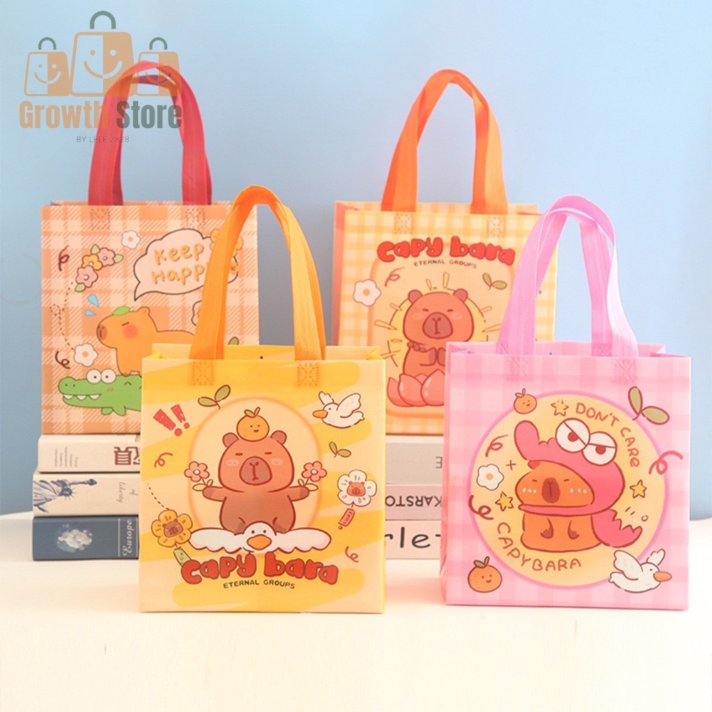 พร้อมส่ง กระเป๋าถือ ลายคาปิบาร่า T203 ถุงผ้าไม่ทอ ผ้าสปันบอนด์ กันน้ำ พกพาสะดวก ขายเป็นใบ ถุงหิวช้อปปิ้ง น่ารักๆ