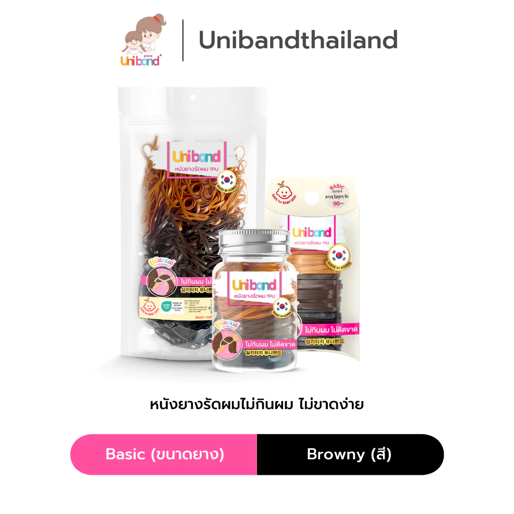 Uniband หนังยางรัดผม ไม่กินผม ไม่ดีดขาดง่าย TPU Basic Size : Browny