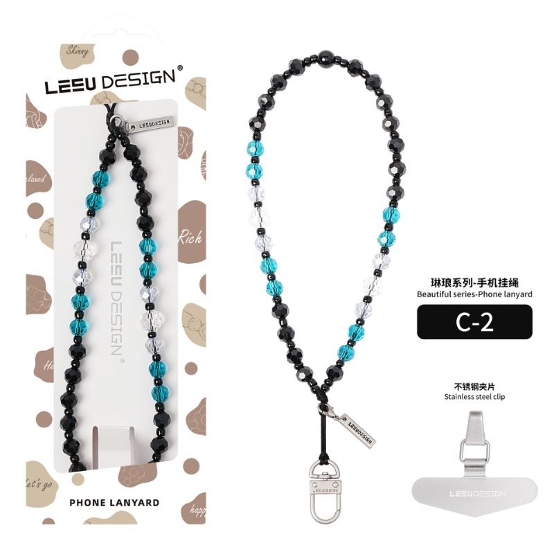 [ส่งจากไทยไวมาก] Leeu Design สายคล้องข้อมือ สวยงาม หลากสี ขนาด 32cm. คลิปการ์ดสแตนเลส ลูกปัด ไข่มุก