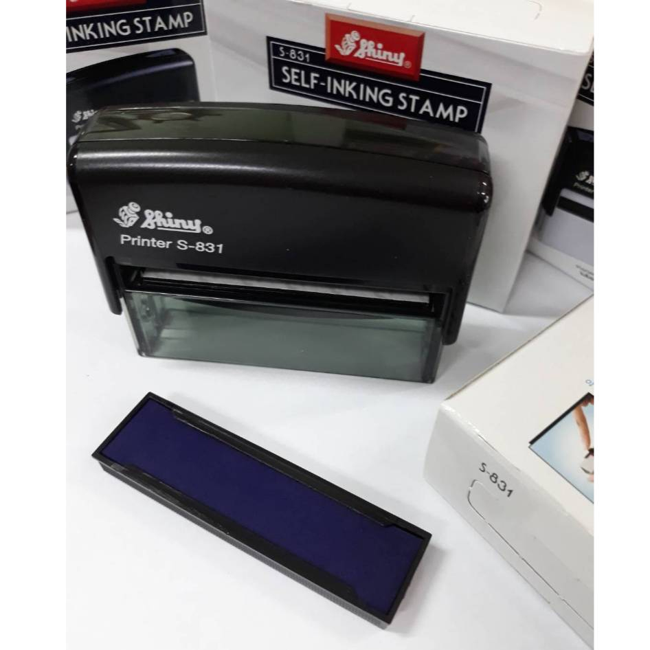 ด้ามตรายางตลับพลิก ด้ามเปล่าครบชุด Shiny S-831 (10x70mm) ไม่มีข้อความ หมึกสีน้ำเงิน สำหรับร้านรับทำตรายางทั่วไป