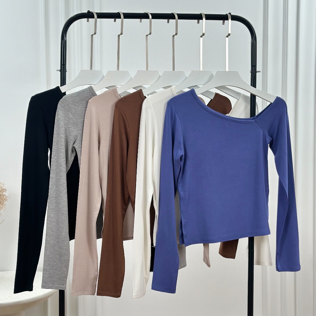 Atipashop - AKIRA TOP เสื้อแขนยาว ทรงปาดไหล่ มีหลายสี