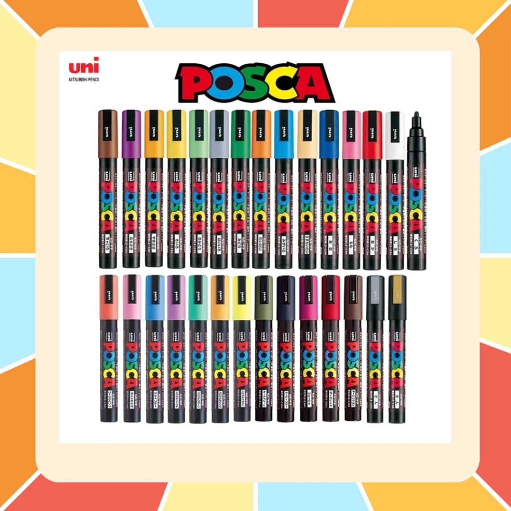 UNI POSCA ปากกาพอสก้า Posca 3M และ 5M สีพาสเทล สีสว่าง ปากกาเพ้นท์อเนกประสงค์ ปากกาเพ้นท์รองเท้า โมเดล ยูนิ