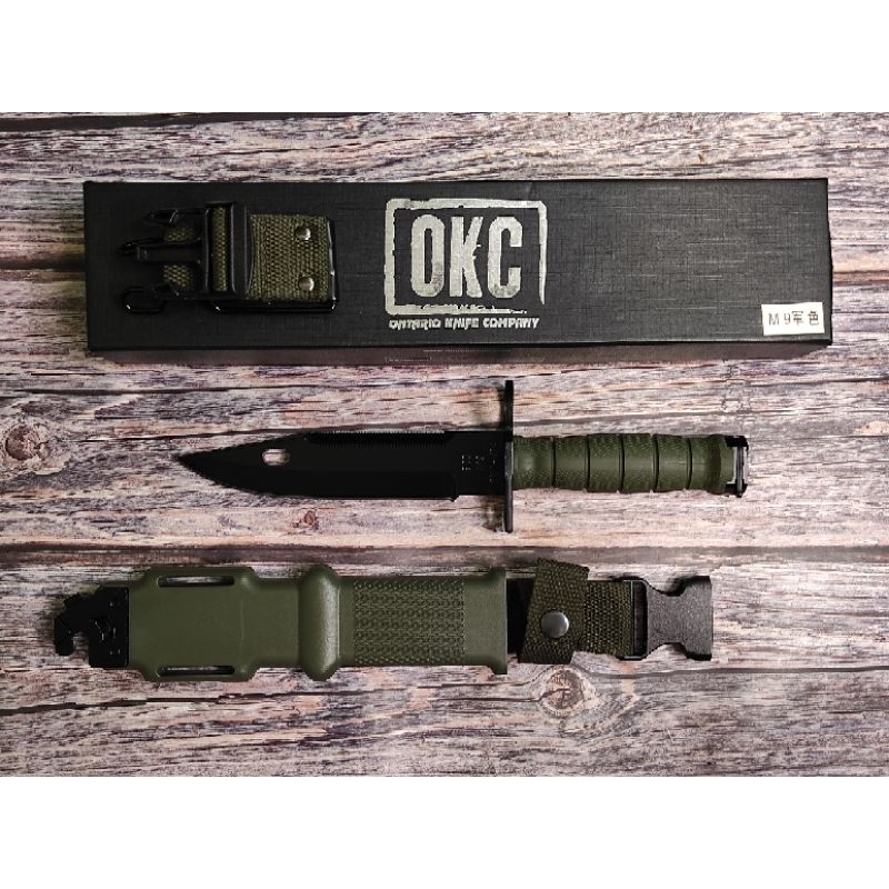 M9 ใบดำ ด้ามและฝัก สีเขียว - OKC Ontario Knife Company ผลิตที่จีน สวยงาม แข็งแรง เดื่อยเหล็ก พิจารณา