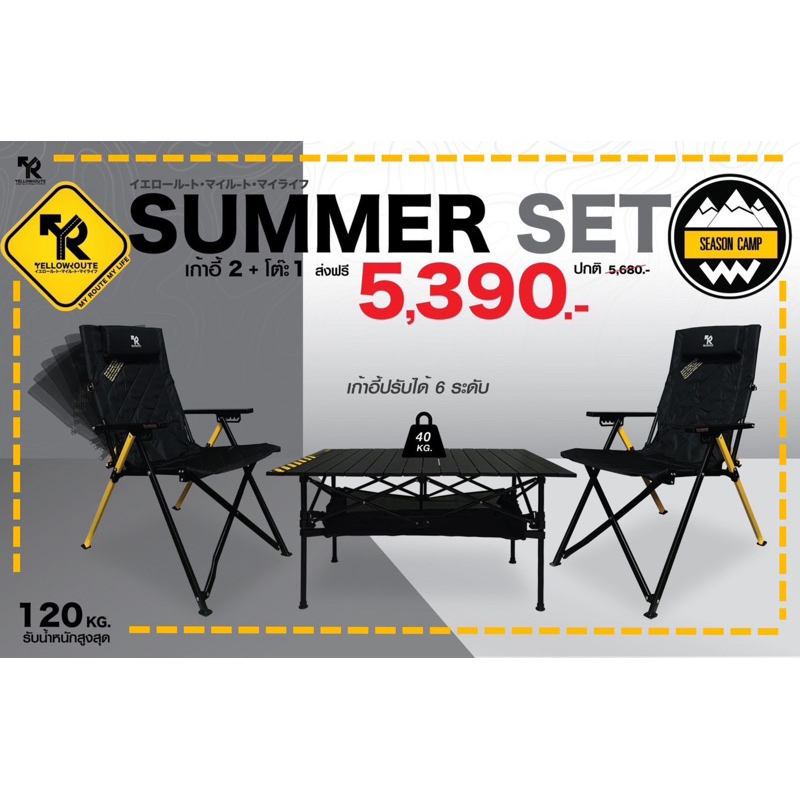 โปรโมชั่น Yellow Route เก้าอี้รุ่น Black Caimanได้เก้าอี้2 ตัว+โต๊ะรุ่น Zebra table ได้โต๊ะ 1 ตัว/ครบสี แถมฟรีกระเป๋า