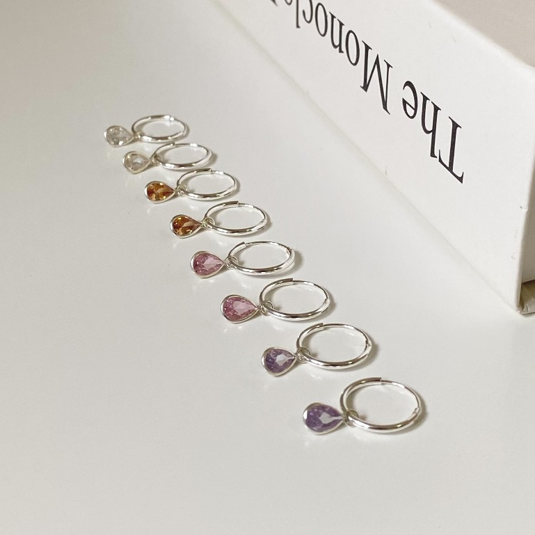 annita.silver - drop charm hoop earrings / ต่างหูห่วงเงินแท้925ห้อยจี้หยดน้ำ (ราคา/คู่)