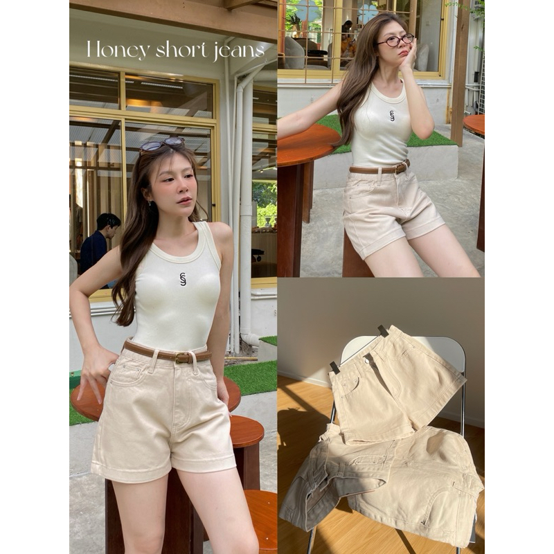HONEY SHORT JEANS | กางเกงยีนส์ขาสั้นเอวสูง สีครีมมี่มินิมอล ละมุนสุดๆ