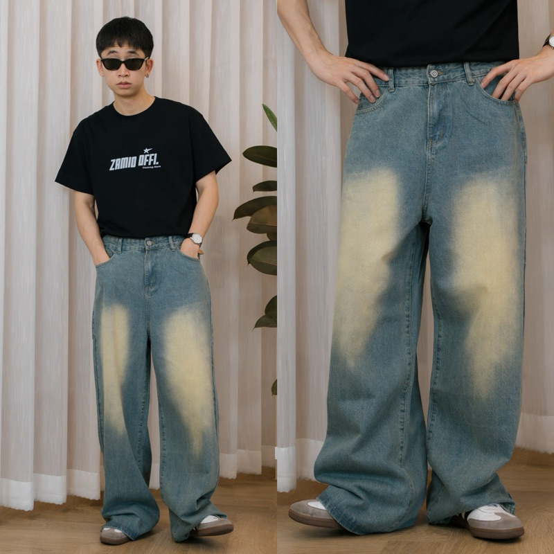 BULLET JEANS กางเกงยีนส์เอวสูงทรงกระบอกใหญ่
