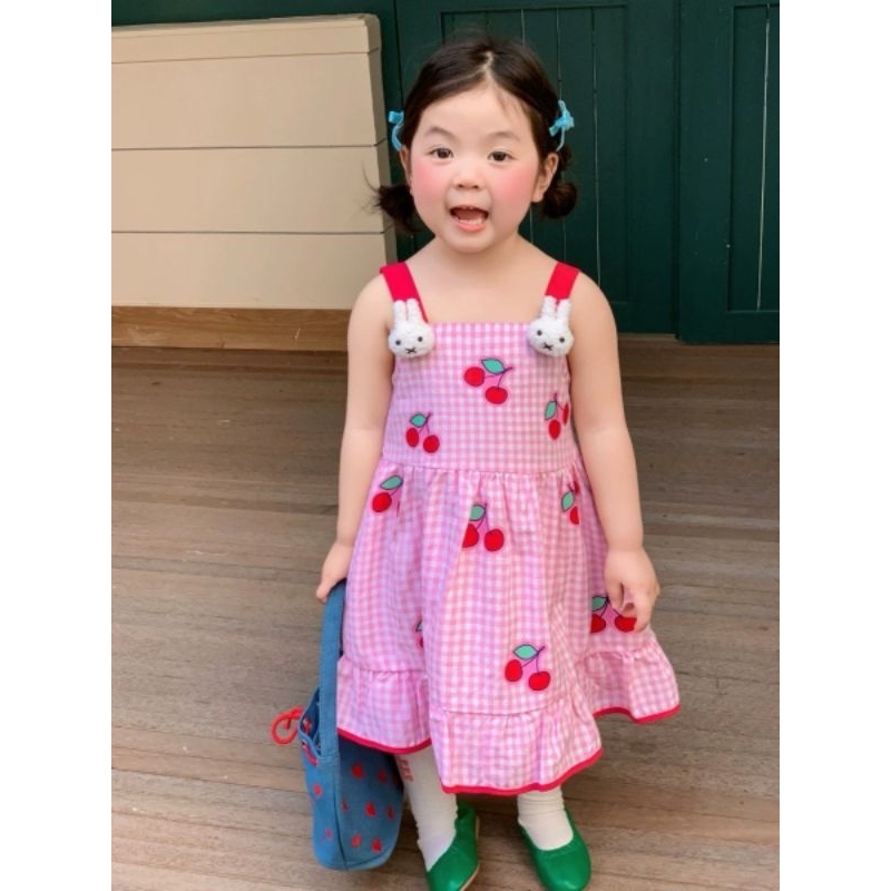PN ชุดลูกสาว พร้อมส่ง ชุดเดรสชมพูเชอรี่ ลายสก๊อต ||งานสดใสน่ารัก อายุ 2-14 ขวบ||