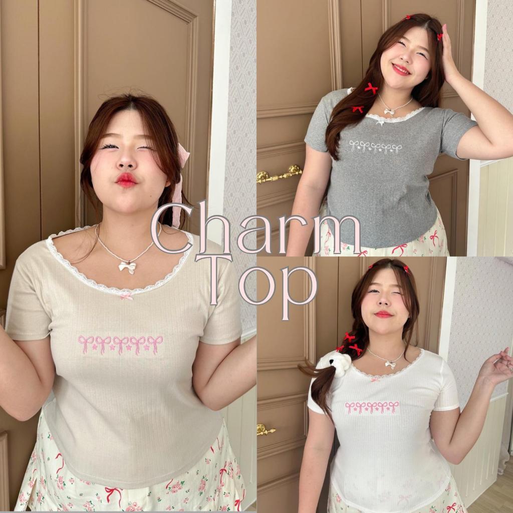 Charm Top เสื้อผ้าร่องปักลายโบว์ - clarine_bkk