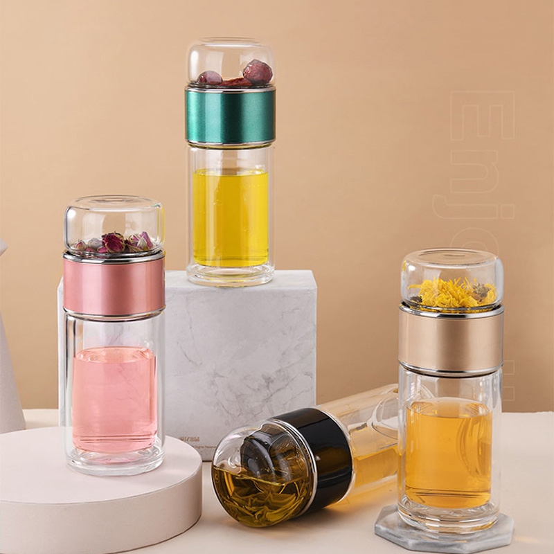 KITH 500 ml ขวดน้ำแก้วพร้อมที่กรอง,แก้วกาแฟพกพาถ้วยชาเครื่องชงกาแฟแก้วทัมเบลอแบบมีที่กรองผนังสองชั้น