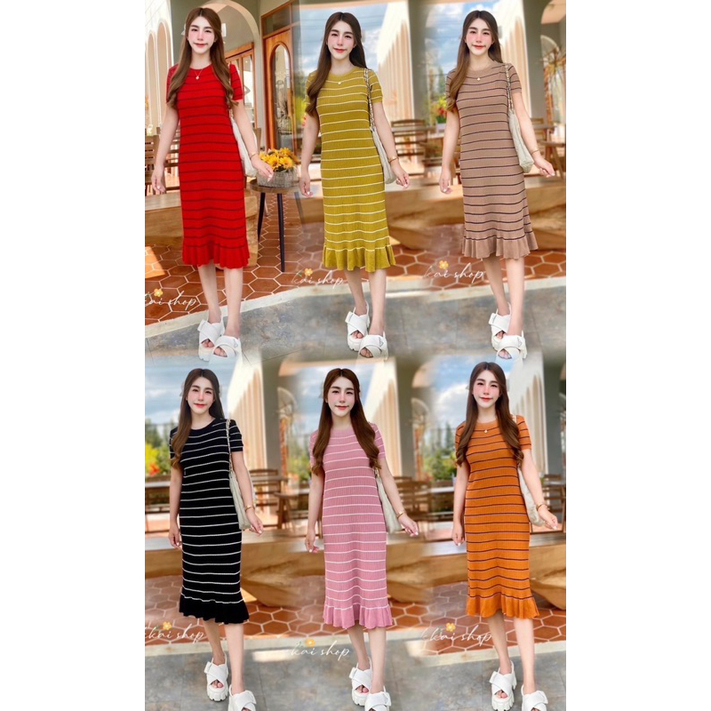 🎀SP SHOP เดรสไหมพรมแต่งชายระบายสวยมากป้ายKookai