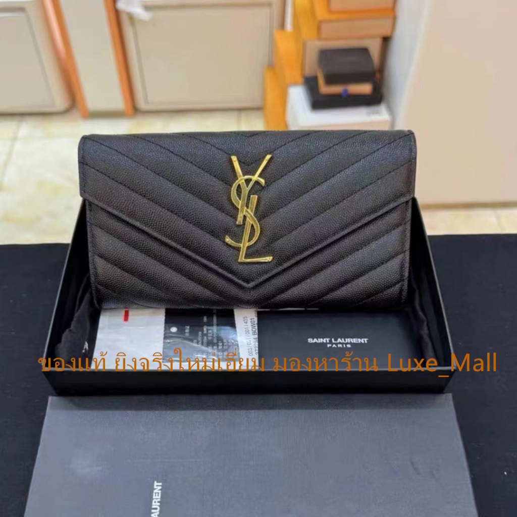ของแท้ ยิงจริงใหม่เอี่ยม YSL Saint Laurent 372264 กระเป๋าสตางค์แบบคลิปยาวคลัทช์แบบคลิปยาว อนุภาคหนัง