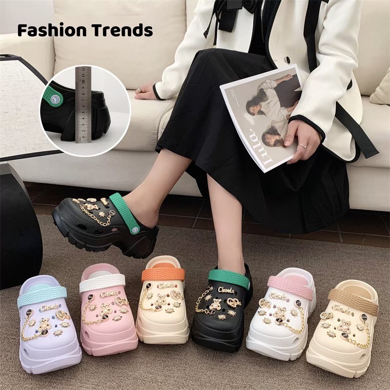 H-509-CLA รองเท้าหัวโตผู้หญิง สูง 7 ซม. รองเท้าแตะรัดส้น แถมตัวติด งานEVA แข็งแรง เบาสบาย binbinzhao