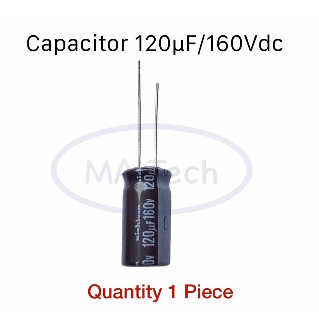 120uf 160v คาปาซิเตอร์ 120uf160v Capacitor 120uf 160vdc จำนวน 1 ชิ้น/ตัว ขนาด 12.5.x25.0มม. ระยะขห่า