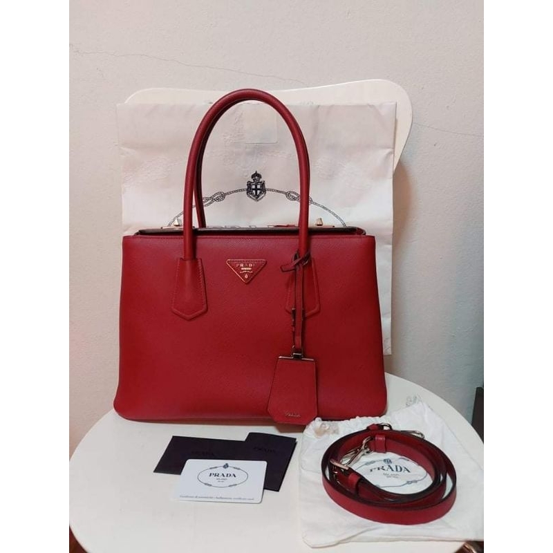 Used Like New! Bolsa Prada Fuoco Saffiano Twin Tote 2014