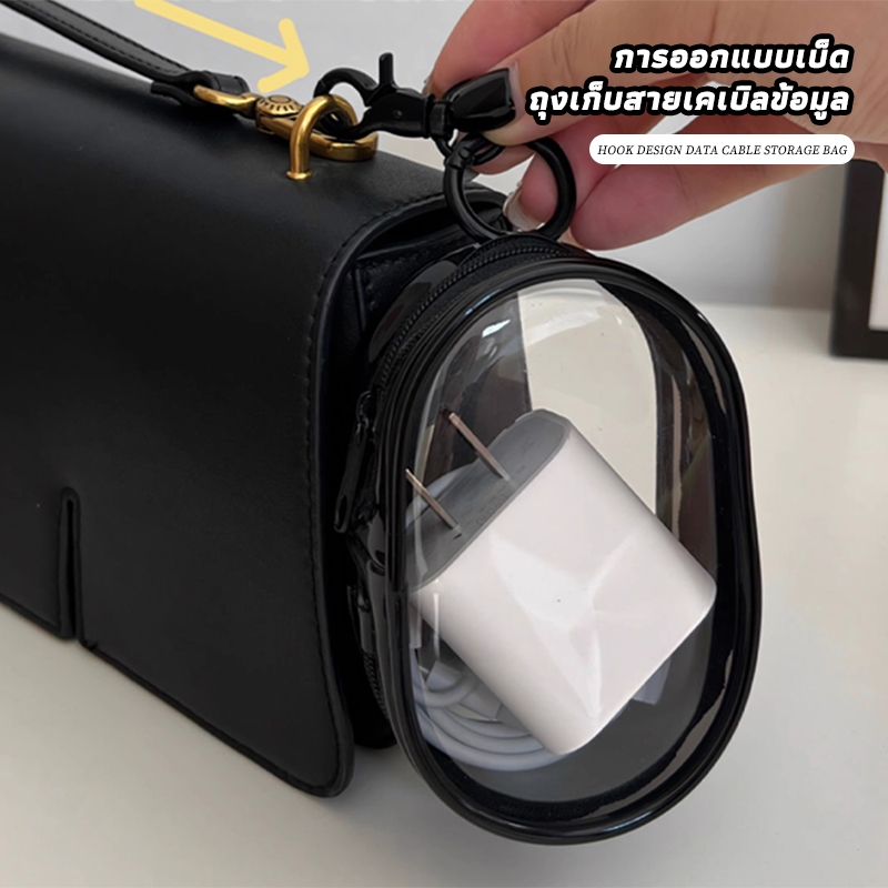 INS กล่องบรรจุสายข้อมูล กระเป๋าเก็บหูฟัง หูฟัง ทรงกลม แบบใส พกกุญแจ ลิปสติก พาง่าย สําหรับเดินทาง กลางแจ้ง