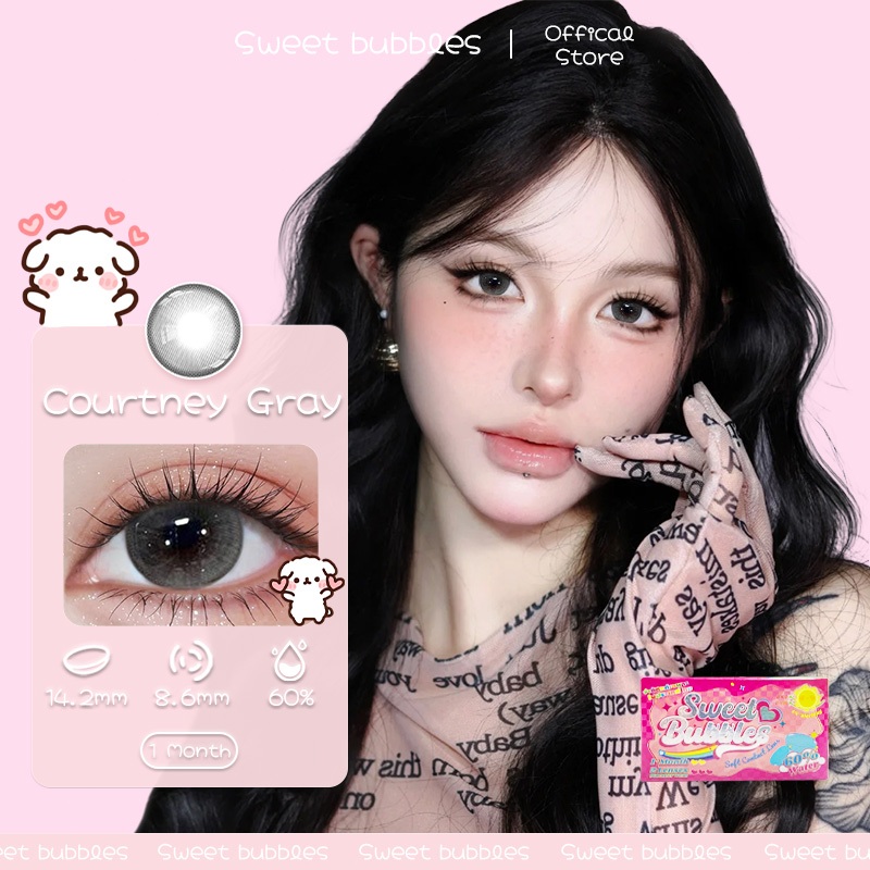 【0.00~-6.00】Sweet bubbles คอนแทคเลนส์ตาหวาน รุ่นลายฮิต Courtney Gray Brown Monthly Contact Lens