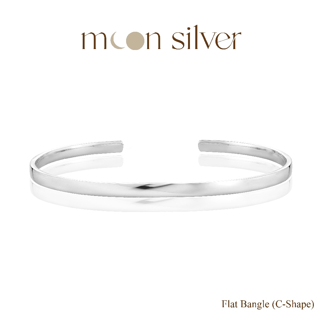 Moonsilver กำไลเงินตัว C Flat Bangle เงินแท้925 แบบเกลี้ยง ความหนา 3mm