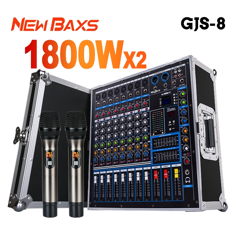Newbaxs GJS-8/GJS-8S Professional Audio Mixer 8 ช่อง 16 DSP Effects 2 ชั้น Equalizer ในตัว 1800W ในตัวไมโครโฟนไร้สาย UHF
