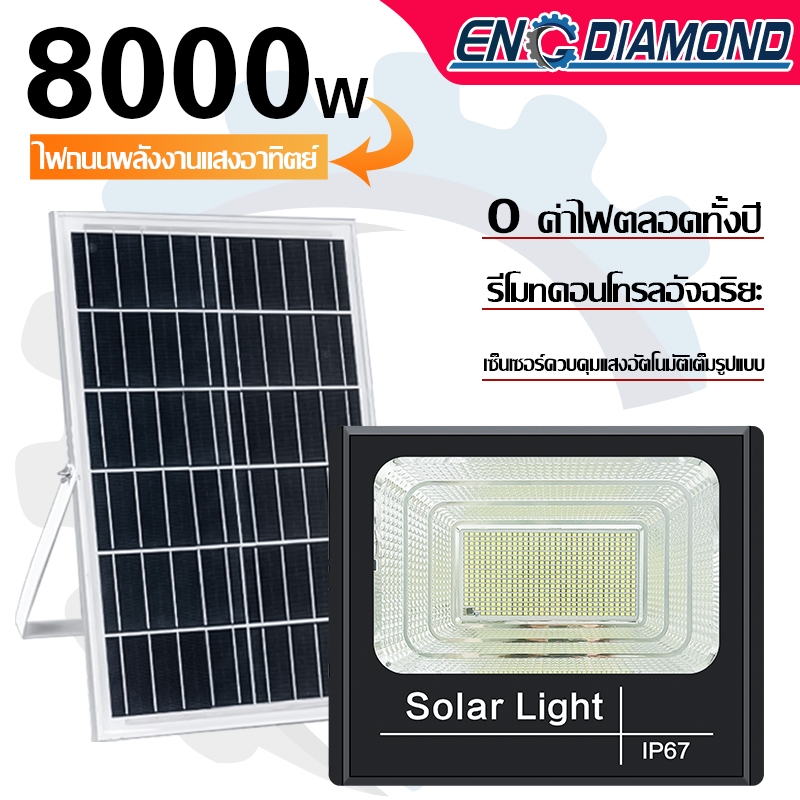 ENG ไฟโซล่าเซลล์  LED โซล่าเซลล์สปอตไลท์ 8000W Solar Light  IP67 กันน้ำและกันฟ้าผ่