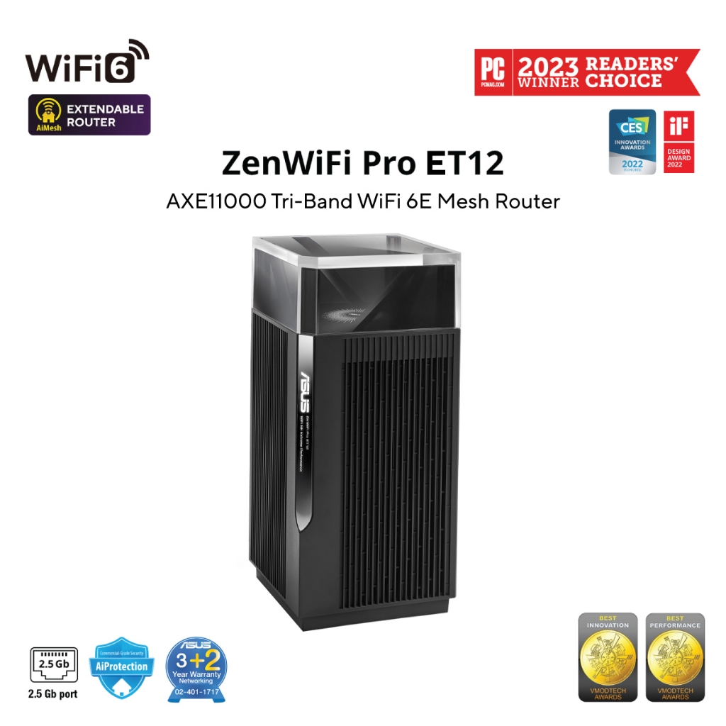 ASUS ZenWiFi Pro ET12 AXE11000 Tri-Band WiFi6E Mesh Router (1PK) 6G Hz band, Dual 2.5G Ports