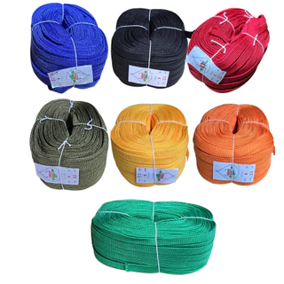 ตราดอกบัว เชือกถักแบน เชือกผ้าร่ม เชือกแบนใหญ่ ขนาด 6 หุน 20 มม. (ความยาวประมาณ 100 เมตร/ม้วน)