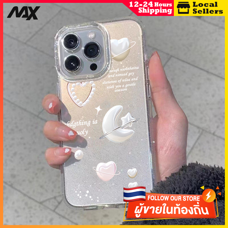 ผงเพชรแผ่นโปร่งใส เทรนด์แฟชั่น บอลลูนดวงจันทร์ for 11 12 13 15 14plus 15 pro max XR 12 13pro 14 7P 8P XS 14Pro 11pro