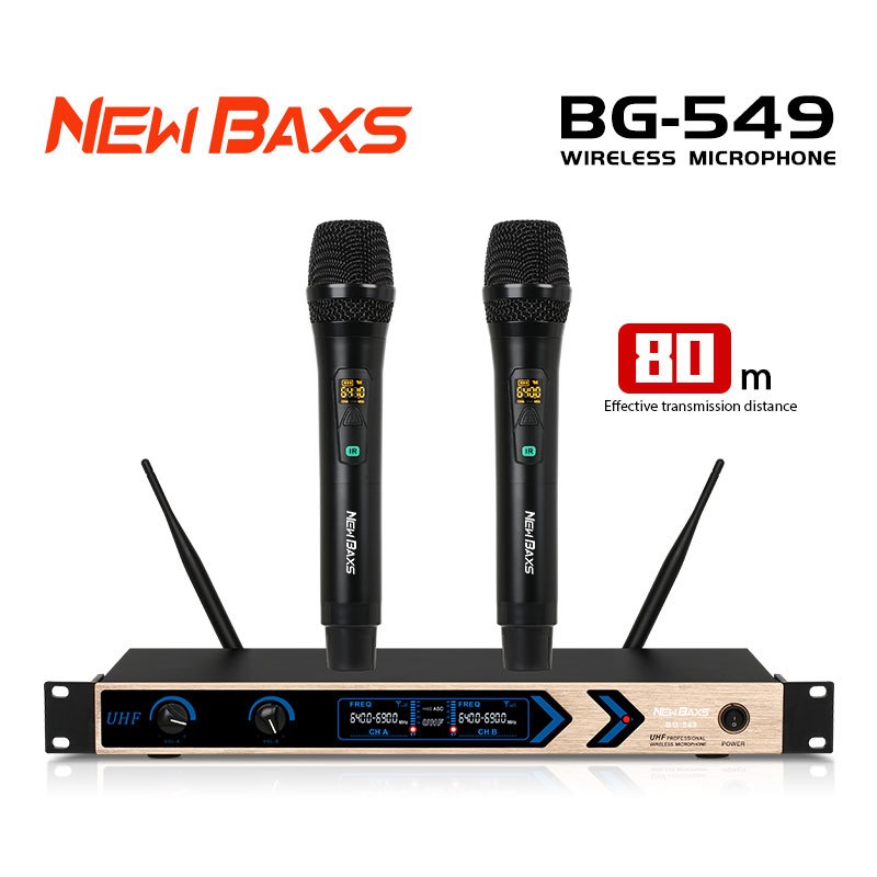 NEW BAXS ไมโครโฟนไร้สายแบบพกพา BG-549 มีระยะรับสัญญาณไกลพิเศษ 80-150 เมตร ความถี่ UHF ปรับได้ COD