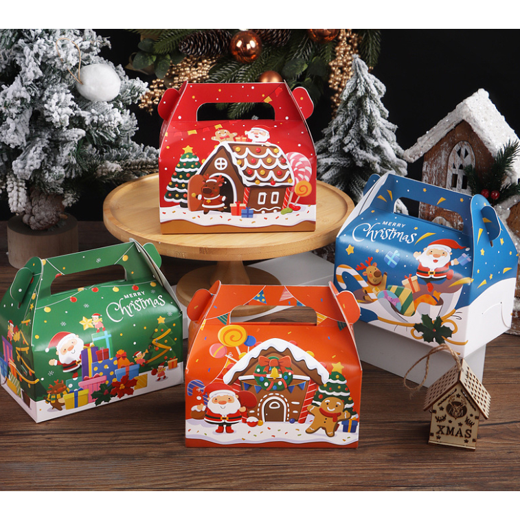 Box Christmas กล่องสำเร็จรูป กล่องรูปบ้าน กล่องใส่ขนมคุ๊กกี้ ทรงหูจับ