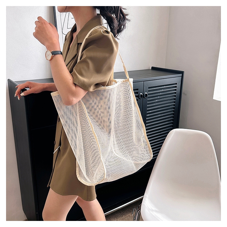 กระเป๋าสะพายตาข่ายกระเป๋าชายหาดแบบพกพาโปร่งใสแฟชั่นตาข่าย Tote Bag 129278 - รูปที่ 5