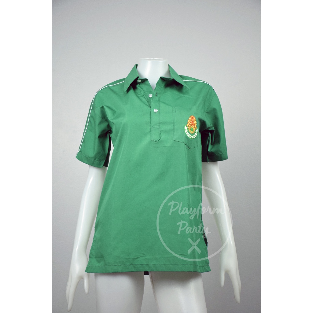 เสื้อพละมือหนึ่ง สีเขียวโรงเรียนสารวิทยา ไซส์ S อก 38 นิ้ว ยาว 27 นิ้ว