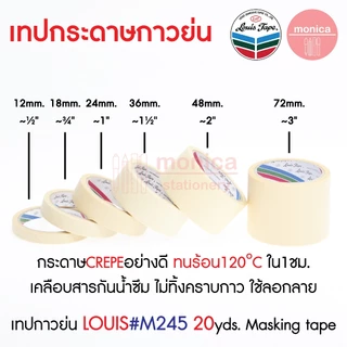 ส่งฟรี (ยกลัง) เทปกาวย่น Louis Masking Tape M245 20หลา ½ ¾ 1 1.5 2 3นิ้ว เทปย่น กระดาษกาว เทปหนังไก่