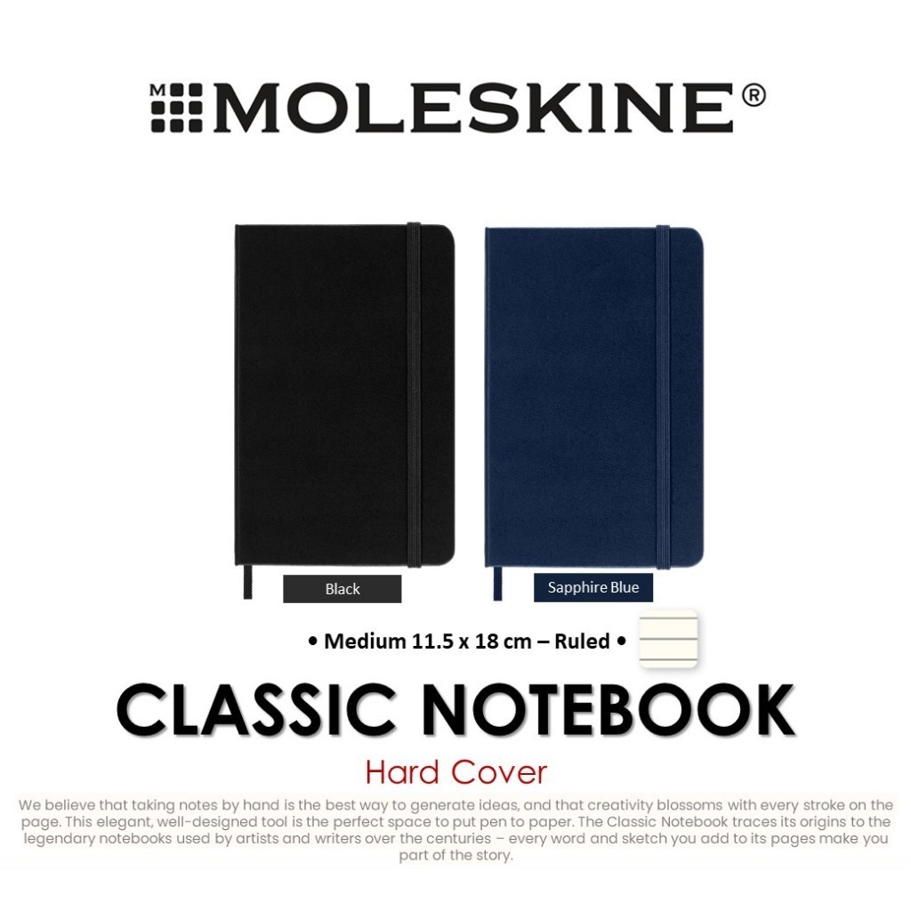 Moleskine Classic Notebook Hard Cover | Ruled | Medium 11.5x18 cm สมุดโน๊ต สมุดบันทึก ปกแข็ง กระดาษลายบรรทัด ไซส์กลาง