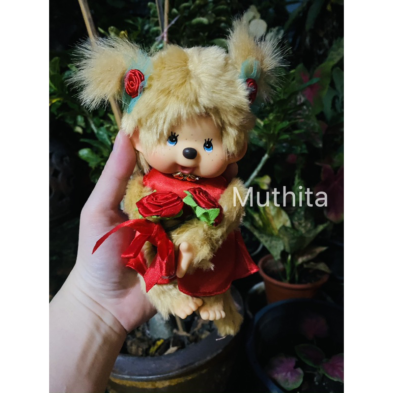 -Rare & Old Collection Flower Collection- Red Flower Monchhichi 8" Doll
