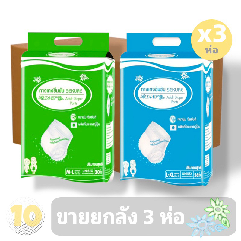 ลด10% โค้ด DDXDECW4 sekure ซีเคียว ผ้าอ้อมกางเกงรุ่นซึมซับห่อใหญ่ (เลือกไซส์) **ขายยกลัง 3 ห่อ**