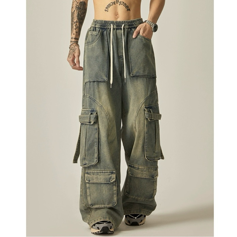 กางเกงยีนส์ทรงกระบอก cargo belt v2 คาร์โก้สียีนฟอก