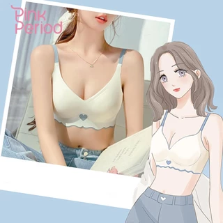 Pink Period เจลลี่บรา ดันทรง เสื้อชั้นใน สีทูโทนลายหัวใจ น่ารัก ไม่มีขอบล้อ การสนับสนุนแบบนุ่มนวล3D